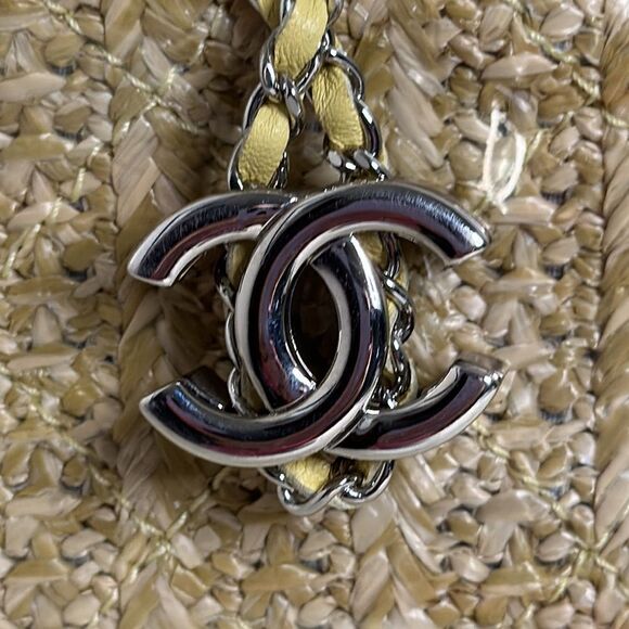 💯Authentic Chanel  PVC Yellow Leather Raffia Shopping Tote🍀 - Picture 10 of 17